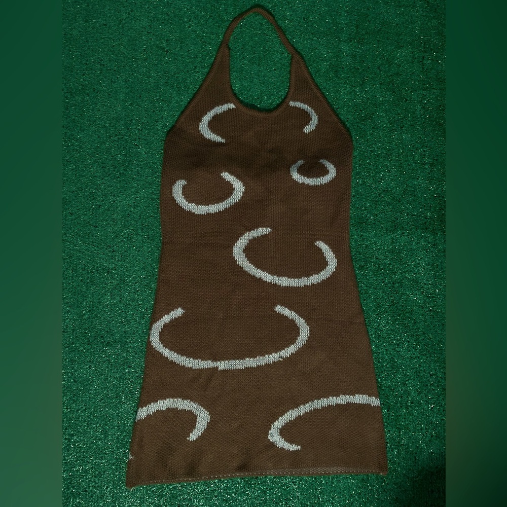 Halterneck Backless Graphic Pattern Sweater Dress